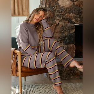 NWOT Caracilia Oversized Striped Sweater Wide Leg Knit Set.